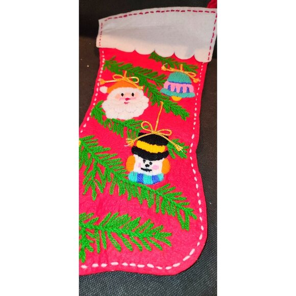 Handcrafted Christmas Stocking With Embroidered Santa & Ornament Design - Picture 3 of 10